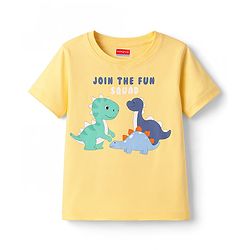 Babyhug Cotton Knit Half Sleeves T-Shirt with Dino Print - Yellow