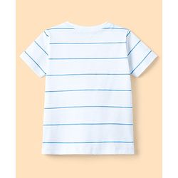 Babyhug Cotton Knit Half Sleeves Striped T-Shirt With Dino Print - Multicolor
