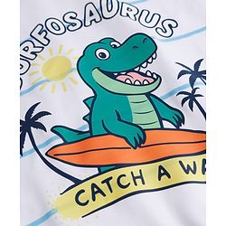 Babyhug Cotton Knit Half Sleeves Striped T-Shirt With Dino Print - Multicolor
