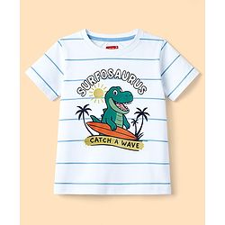 Babyhug Cotton Knit Half Sleeves Striped T-Shirt With Dino Print - Multicolor