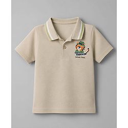 Babyhug Cotton Knit Half Sleeves Polo T-Shirt with Tiger & Tiny Trekker Safari Trail Print - Beige