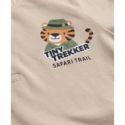 Babyhug Cotton Knit Half Sleeves Polo T-Shirt with Tiger & Tiny Trekker Safari Trail Print - Beige