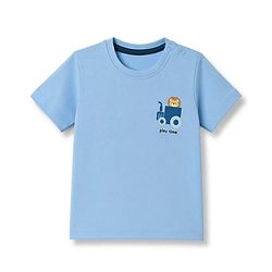 Babyhug Cotton Knit Half Sleeves T-Shirt with Lion & Tractor Print - Sky Blue