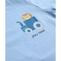 Babyhug Cotton Knit Half Sleeves T-Shirt with Lion & Tractor Print - Sky Blue
