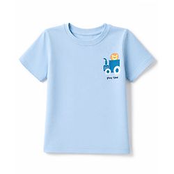 Babyhug Cotton Knit Half Sleeves T-Shirt with Lion & Tractor Print - Sky Blue