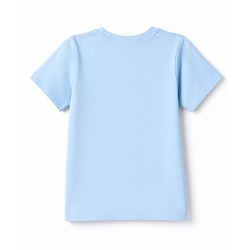 Babyhug Cotton Knit Half Sleeves T-Shirt with Lion & Tractor Print - Sky Blue