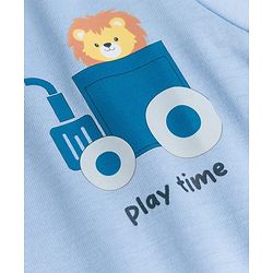 Babyhug Cotton Knit Half Sleeves T-Shirt with Lion & Tractor Print - Sky Blue