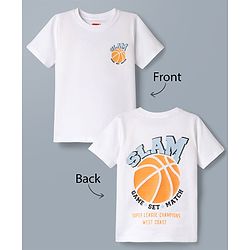 Babyhug 100% Cotton Knit Half Sleeves T-Shirts with Ball Print In Front & Back - White