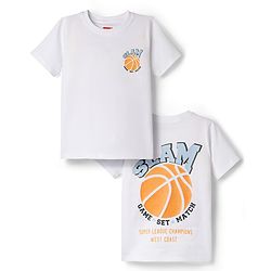 Babyhug 100% Cotton Knit Half Sleeves T-Shirts with Ball Print In Front & Back - White