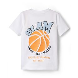 Babyhug 100% Cotton Knit Half Sleeves T-Shirts with Ball Print In Front & Back - White
