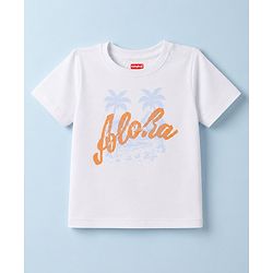 Babyhug 100% Cotton Knit Half Sleeves T-Shirts with Beach Theme Print - White
