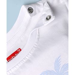 Babyhug 100% Cotton Knit Half Sleeves T-Shirts with Beach Theme Print - White