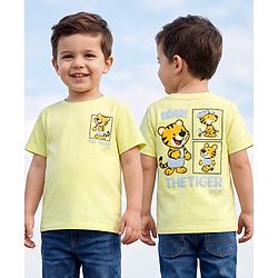 Babyhug 100% Cotton Knit Half Sleeves T-Shirts with Cub Print In Front & Back - Light Green