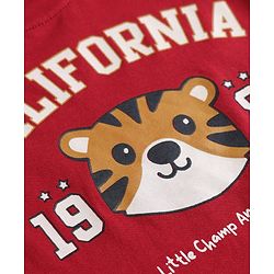 Babyhug 100% Cotton Knit Half Sleeves Tiger & Text Printed T-Shirt - Red