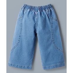 Babyhug Single Jersey Knit Half Sleeves Top & Denim Jeans Set with Floral Embroidery - White & Blue