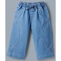 Babyhug Single Jersey Knit Half Sleeves Top & Denim Jeans Set with Floral Embroidery - White & Blue