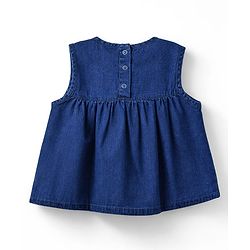 Babyhug Denim Sleeveless Floral Embroidered Top & Shorts Set - Navy Blue