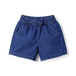 Babyhug Denim Sleeveless Floral Embroidered Top & Shorts Set - Navy Blue