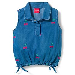 Babyhug Sleeveless Top & Shorts Set With Cherry Embroidery - Blue