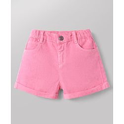 Babyhug Single Jersey Knit Half Sleeves Top & Shorts Set With Text Print - White & Pink