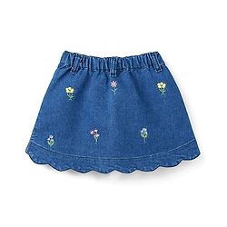 Babyhug Denim Sleeveless Floral Embroidered Top & Skirts Set - Blue