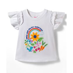 Babyhug Single Jersey Knit Half Sleeves Floral Printed T-Shirt & Skirt Set - White & Blue