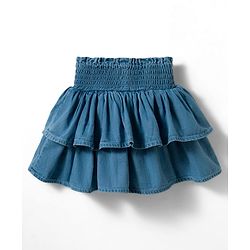 Babyhug Single Jersey Knit Half Sleeves Floral Printed T-Shirt & Skirt Set - White & Blue