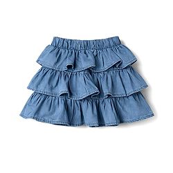 Babyhug Single Jersey Knit Half Sleeves Beach Theme Printed T-Shirt & Denim Skirts Set - White & Light Blue