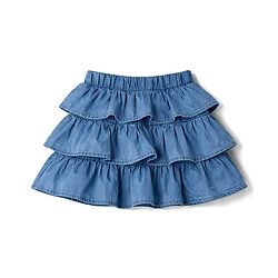 Babyhug Single Jersey Knit Half Sleeves Beach Theme Printed T-Shirt & Denim Skirts Set - White & Light Blue