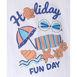 Babyhug Single Jersey Knit Half Sleeves Beach Theme Printed T-Shirt & Denim Skirts Set - White & Light Blue