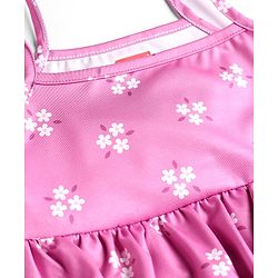 Babyhug Water Repellent Sleeveless Frock Swimsuit With Floral Print - Pink