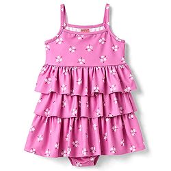 Babyhug Water Repellent Sleeveless Frock Swimsuit With Floral Print - Pink