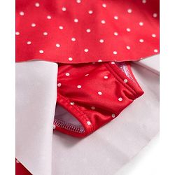 Babyhug Sleeveless Water Repellent Frock Swimsuit with Bow Applique & Polka Dot Print - Red