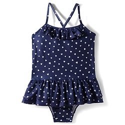 Babyhug Water Repellant Frock Swimsuit With Heart Print - Navy Blue
