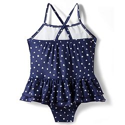 Babyhug Water Repellant Frock Swimsuit With Heart Print - Navy Blue