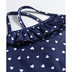 Babyhug Water Repellant Frock Swimsuit With Heart Print - Navy Blue