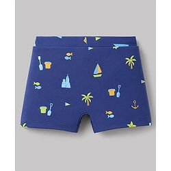 Babyhug Water Repellent Full Sleeve Two Piece Swimsuit With Beach Theme - White