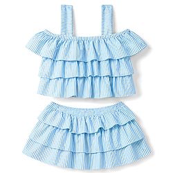 Babyhug Water Repellant Sleeveless Striped Two Piece Swimsuit - Light Blue
