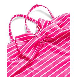 Babyhug Water Repellent Sleeveless Striped Two Piece Swimsuit With Bow Applique - Pink