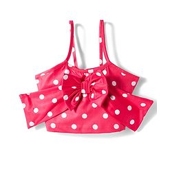 Babyhug Water Repellent Sleeveless Two Piece Swimsuit With Polka Dot Print & Bow Applique - Red