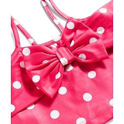 Babyhug Water Repellent Sleeveless Two Piece Swimsuit With Polka Dot Print & Bow Applique - Red