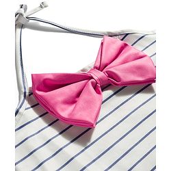 Babyhug Water Repellent Sleeveless Striped Two Piece Swimsuit with Bow Applique - Navy Blue