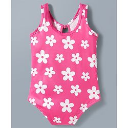 Babyhug Water Repellant V Cut Swimsuit With Floral Print - Pink