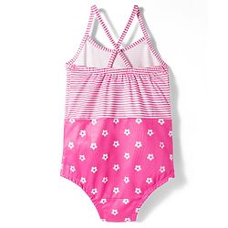 Babyhug Water Repellent V Cut Swimsuit With Floral Print & Bow Applique - Pink