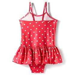 Babyhug Sleeveless Water Repellent V Cut Swimsuit with Polka Dot Print - Red