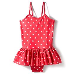 Babyhug Sleeveless Water Repellent V Cut Swimsuit with Polka Dot Print - Red