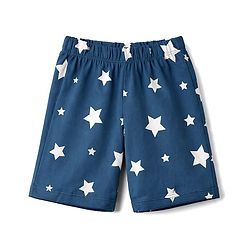 Babyhug Cotton Knit Half Sleeves T-Shirt & Shorts Night Suit with Bear & Star Print - Teal Blue