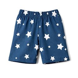 Babyhug Cotton Knit Half Sleeves T-Shirt & Shorts Night Suit with Bear & Star Print - Teal Blue