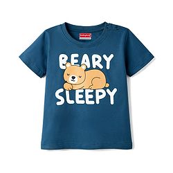 Babyhug Cotton Knit Half Sleeves T-Shirt & Shorts Night Suit with Bear & Star Print - Teal Blue