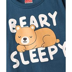 Babyhug Cotton Knit Half Sleeves T-Shirt & Shorts Night Suit with Bear & Star Print - Teal Blue